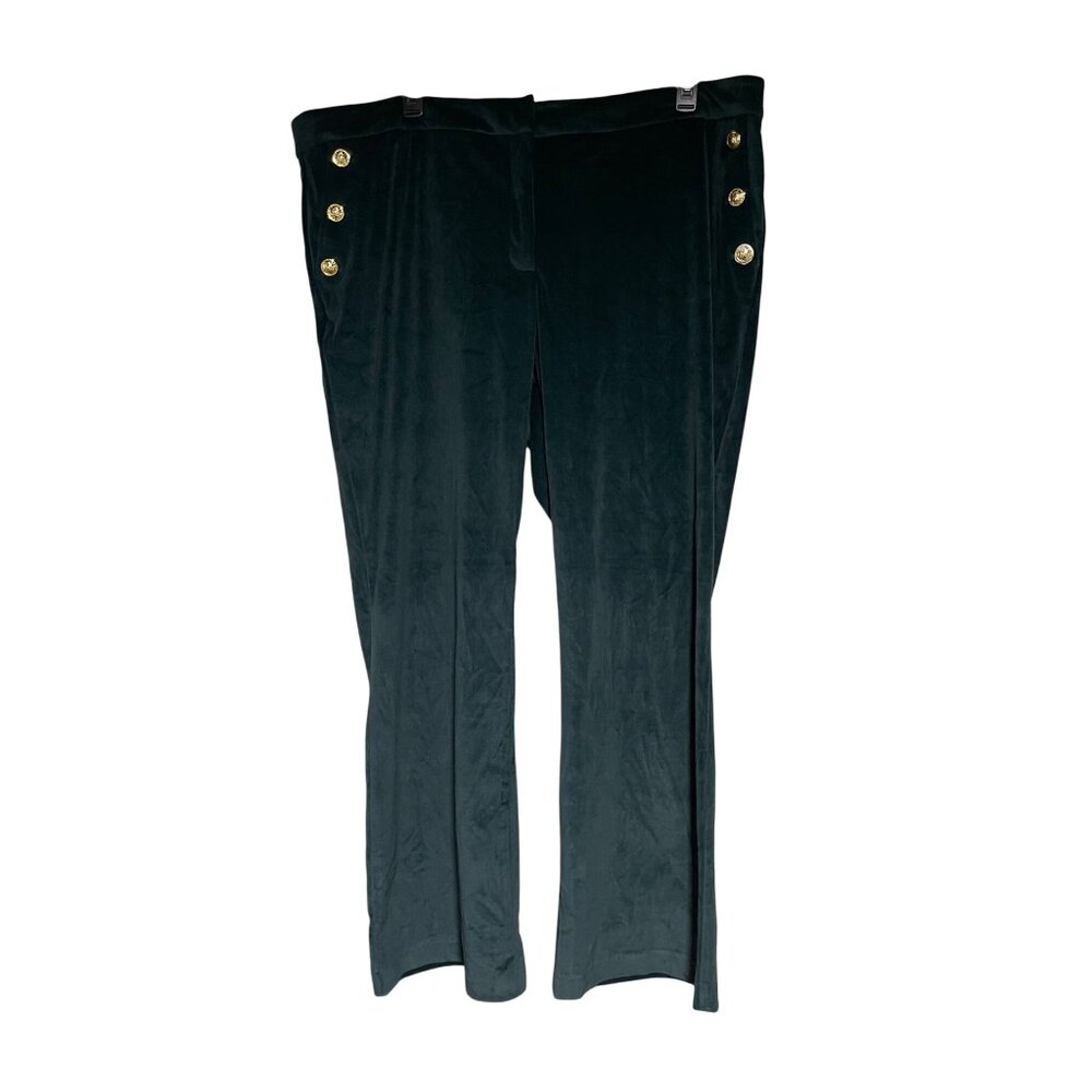 Maison D' Amelie Green Velvet Wide Leg Pants With Gold Button Detail Womens 3X